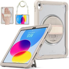 ZenRich iPad 10th Generation 10.9'' Case 2022, A2757/A2777/A2696 Full-Body Drop Protection Rugged Case with [Pencil Holder] [360° Rotate Kickstand Hand Strap] [Shoulder Strap], Black