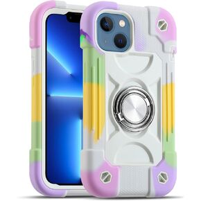 MARKILL Compatible with iPhone 14 Case/iPhone 13 Case 6.1 Inch with Built-in 360°Rotating Ring Stand, Military Grade Drop Protection Full Body Rugged Heavy Duty Protective Durable Cover. (Avocado)