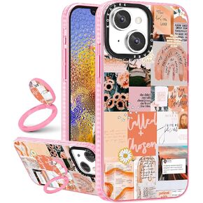 (2in1 for iPhone 14 Pro Case Collage for Women Girls Aesthetic Trendy Cute Quotes Phone Cases Graphic Good Vibes Art Design Soft TPU Bumper Cover+Ring Holder for iPhone 14Pro 6.1"