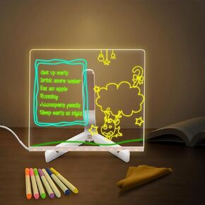 LED Note Board with Colors, Glowing Dry Erase Board with Stand and 7 Colored pens, Glowing Acrylic Board for Office School Home (5.9"x5.9" inch) in Kuwait