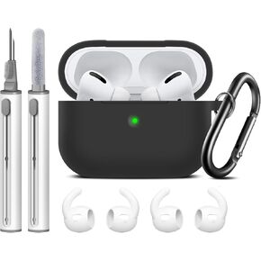 Linsaner for AirPods Pro Case Cover with Keychain,Comes with a Cleaning Pen, Full Protective Silicone Skin Accessories for Women Men Girl with Apple AirPods Pro Case,Front LED Visible，Black in Kuwait
