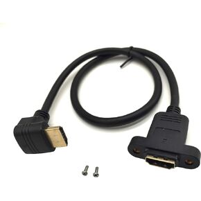 كابل تمديد HDMI للوحة Qaoquda بطول 1.6 قدم/50 سم عالي السرعة HDMI 2.0 أنثى إلى ذكر مع صامولة لولبية تدعم دقة 4K لمشغل Blu Ray، وتلفزيون ثلاثي الأبعاد، وRoku، وXbox360 (بزاوية أعلى)