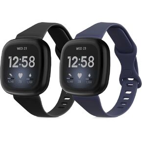 أربطة سيليكون kwmobile متوافقة مع Fitbit Versa 4 / Sense 2 / Versa 3 / Sense (مجموعة من قطعتين) - مقاس L 6.8-9.4 بوصة (17.2-23.8 سم) - أسود/أزرق داكن in Saudi Arabia