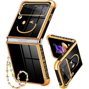 Goocrux for Samsung Galaxy Z Flip 3 Case Butterfly for Women Girls Girly Pretty Phone Cases Cute Black and Gold Butterflies Pattern Plating Design Aesthetic Trendy Cover for Galaxy Z Flip 3 5G 6.7"
