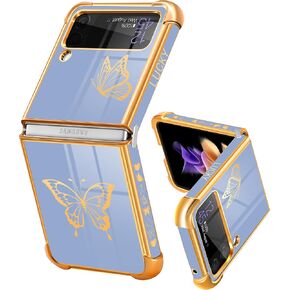 for Samsung Galaxy Z Flip 3 Case Butterfly for Women Girls Girly Pretty Phone Cases Cute Blue Butterflies Pattern Plating Design Aesthetic Trendy Cover for Galaxy Z Flip 3 5G 6.7" in Kuwait