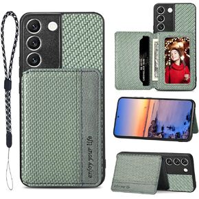 JanCalm S22 Case Card Holder, for Samsung Galaxy S22 Case,RFID Blocking,Kickstand,Camera Lens Protector,PU Leather Shockproof Protective Flip Cases Cover for Galaxy S22 Phone Case 2023 (Green)