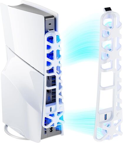 مروحة تبريد لوحدة تحكم بلاي ستيشن 5 سليم، مروحة تبريد خارجية مايتريكس لجهاز PS5 سليم مع اضاءة RGB و3 سرعات ومنفذ USB 3.0، مروحة تبريد هادئة لقرص PS5 سليم والاصدارات الرقمية، ابيض in Kuwait