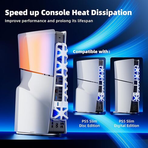 مروحة تبريد لوحدة تحكم بلاي ستيشن 5 سليم، مروحة تبريد خارجية مايتريكس لجهاز PS5 سليم مع اضاءة RGB و3 سرعات ومنفذ USB 3.0، مروحة تبريد هادئة لقرص PS5 سليم والاصدارات الرقمية، ابيض in Kuwait