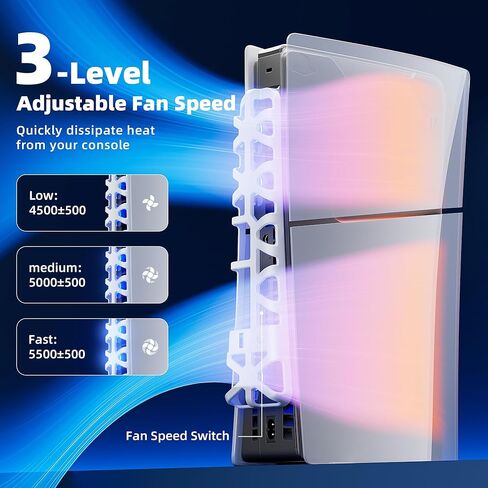 مروحة تبريد لوحدة تحكم بلاي ستيشن 5 سليم، مروحة تبريد خارجية مايتريكس لجهاز PS5 سليم مع اضاءة RGB و3 سرعات ومنفذ USB 3.0، مروحة تبريد هادئة لقرص PS5 سليم والاصدارات الرقمية، ابيض in Kuwait
