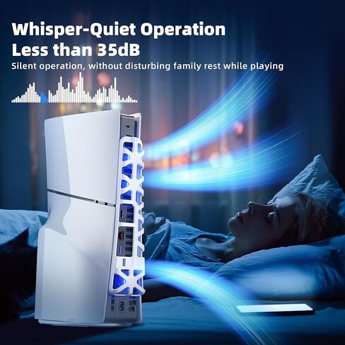 مروحة تبريد لوحدة تحكم بلاي ستيشن 5 سليم، مروحة تبريد خارجية مايتريكس لجهاز PS5 سليم مع اضاءة RGB و3 سرعات ومنفذ USB 3.0، مروحة تبريد هادئة لقرص PS5 سليم والاصدارات الرقمية، ابيض in Kuwait