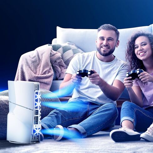 مروحة تبريد لوحدة تحكم بلاي ستيشن 5 سليم، مروحة تبريد خارجية مايتريكس لجهاز PS5 سليم مع اضاءة RGB و3 سرعات ومنفذ USB 3.0، مروحة تبريد هادئة لقرص PS5 سليم والاصدارات الرقمية، ابيض in Kuwait