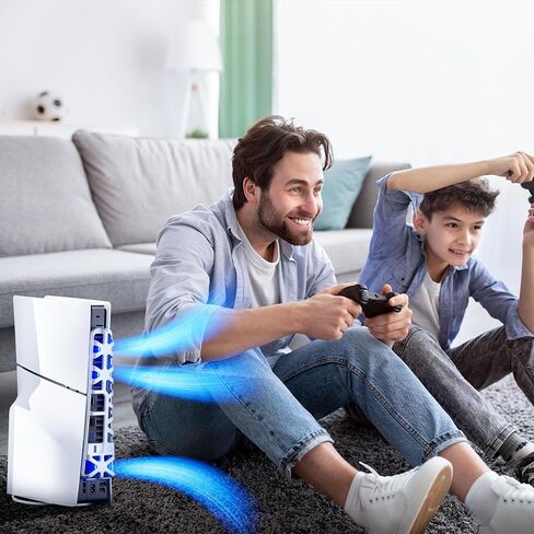 مروحة تبريد لوحدة تحكم بلاي ستيشن 5 سليم، مروحة تبريد خارجية مايتريكس لجهاز PS5 سليم مع اضاءة RGB و3 سرعات ومنفذ USB 3.0، مروحة تبريد هادئة لقرص PS5 سليم والاصدارات الرقمية، ابيض in Kuwait