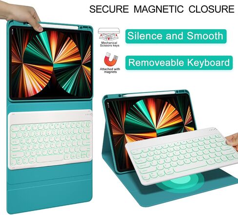 iPad Pro 12.9 inch Case with Keyboard Compatible for iPad 12.9-inch 2022/2021/2020 (6th/5th/4th Gen) with Pencil Holder,Smart Folio Tablet Cover with 7 Color Backlit Detachable Wireless Keyboard in Kuwait