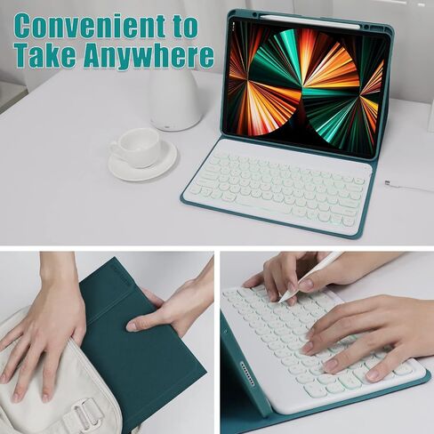 iPad Pro 12.9 inch Case with Keyboard Compatible for iPad 12.9-inch 2022/2021/2020 (6th/5th/4th Gen) with Pencil Holder,Smart Folio Tablet Cover with 7 Color Backlit Detachable Wireless Keyboard in Kuwait