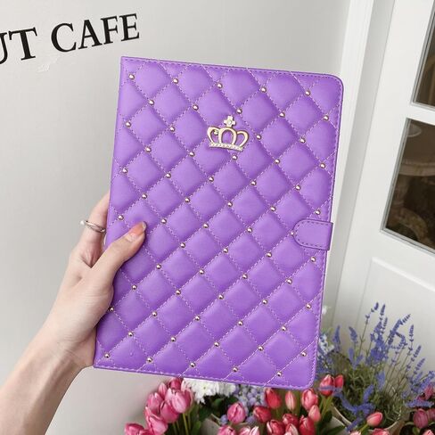Case for iPad 9th/8th/7th Generation 10.2 inch 2021/2020/2019, PU Leather Crown Bling Folio Stand Cover with Built-in Apple Pencil Holder - Auto Wake/Sleep and Multiple Viewing Angles (Black) in Kuwait