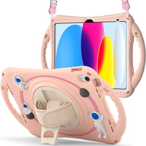حافظة ZenRich iPad الجيل العاشر مقاس 10.9 بوصة 2022، A2757/A2777/A2696 حافظة متينة للحماية من السقوط لكامل الجسم مع [حامل أقلام] [حزام يد بمسند يدور 360 درجة] [حزام كتف]، أسود in Kuwait