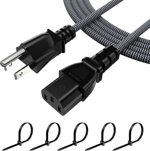 10FT Computer Power Cord (1 Pack), 3 Prong Nylon Braided Replacement Power Cable, NEMA 5-15P to IEC13, 18AWG, 10A 110V-300V(MAX), AC Power Cord for TV, Monitor, Appliance, Desktop, Scanner, Printer in Kuwait