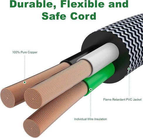 10FT Computer Power Cord (1 Pack), 3 Prong Nylon Braided Replacement Power Cable, NEMA 5-15P to IEC13, 18AWG, 10A 110V-300V(MAX), AC Power Cord for TV, Monitor, Appliance, Desktop, Scanner, Printer in Kuwait
