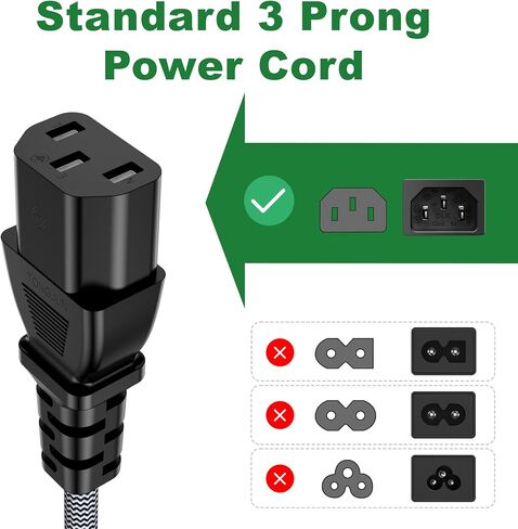 10FT Computer Power Cord (1 Pack), 3 Prong Nylon Braided Replacement Power Cable, NEMA 5-15P to IEC13, 18AWG, 10A 110V-300V(MAX), AC Power Cord for TV, Monitor, Appliance, Desktop, Scanner, Printer in Kuwait