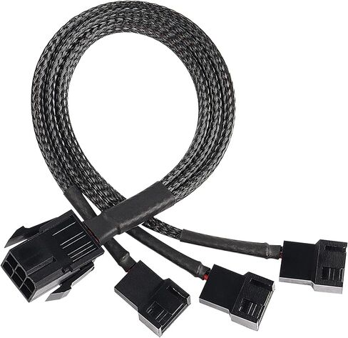 GRLRHONR 6 Pin PCI-E to 6 x 3Pin 4Pin PC Case Fan Sleeved Adapter Cable, 3/4Pin to 6 Pin Male Computer Cooler Cooling Fan Splitter Y Power Cable (Black 6 PIN to 6 x 3pin/4Pin) in Kuwait