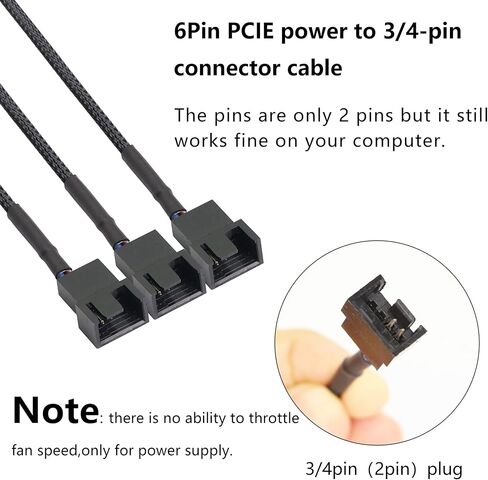 GRLRHONR 6 Pin PCI-E to 6 x 3Pin 4Pin PC Case Fan Sleeved Adapter Cable, 3/4Pin to 6 Pin Male Computer Cooler Cooling Fan Splitter Y Power Cable (Black 6 PIN to 6 x 3pin/4Pin) in Kuwait