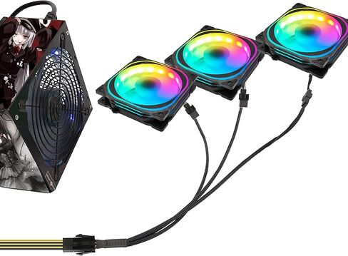 GRLRHONR 6 Pin PCI-E to 6 x 3Pin 4Pin PC Case Fan Sleeved Adapter Cable, 3/4Pin to 6 Pin Male Computer Cooler Cooling Fan Splitter Y Power Cable (Black 6 PIN to 6 x 3pin/4Pin) in Kuwait