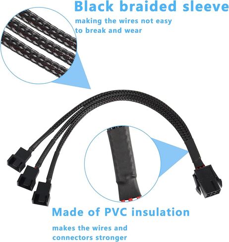 GRLRHONR 6 Pin PCI-E to 6 x 3Pin 4Pin PC Case Fan Sleeved Adapter Cable, 3/4Pin to 6 Pin Male Computer Cooler Cooling Fan Splitter Y Power Cable (Black 6 PIN to 6 x 3pin/4Pin) in Kuwait