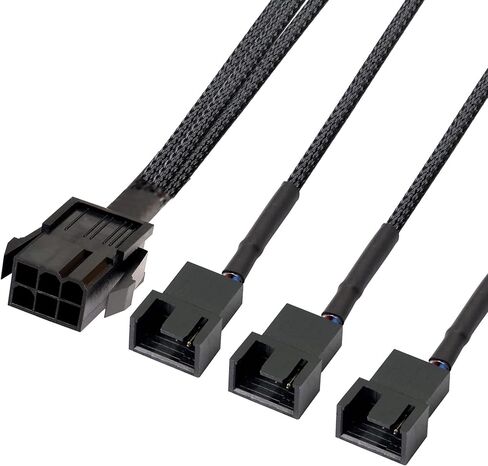GRLRHONR 6 Pin PCI-E to 6 x 3Pin 4Pin PC Case Fan Sleeved Adapter Cable, 3/4Pin to 6 Pin Male Computer Cooler Cooling Fan Splitter Y Power Cable (Black 6 PIN to 6 x 3pin/4Pin) in Kuwait
