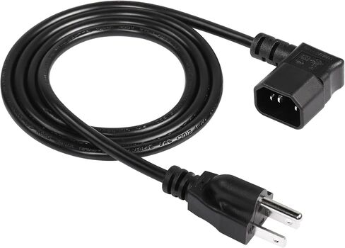 CERRXIAN 3.93 FT 18AWG سلك طاقة ذو زاوية يمين 3 شقوق، NEMA 5-15P إلى 90 درجة IEC 320 C14 كابل إمداد الطاقة لتلفزيون الشاشة، 10A/250V، للكمبيوتر والماسحات الضوئية والطابعات والمفاتيح (R أسود) in Kuwait