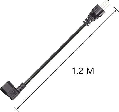CERRXIAN 3.93 FT 18AWG سلك طاقة ذو زاوية يمين 3 شقوق، NEMA 5-15P إلى 90 درجة IEC 320 C14 كابل إمداد الطاقة لتلفزيون الشاشة، 10A/250V، للكمبيوتر والماسحات الضوئية والطابعات والمفاتيح (R أسود) in Kuwait