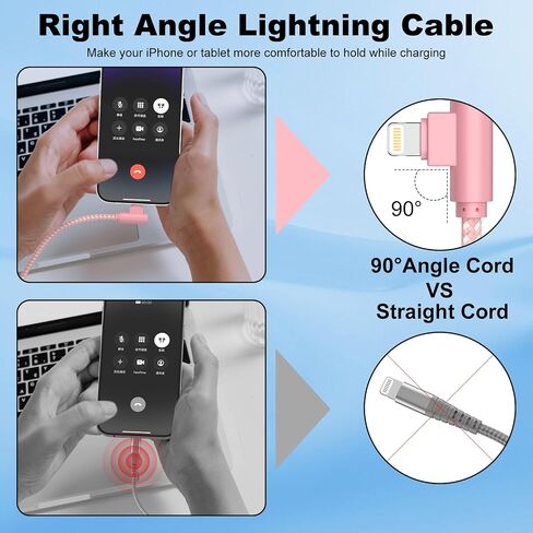 شاحن iPhone بطول 10 أقدام كابل Lightning معتمد من Apple MFI 3 قطع سلك شاحن iPhone سريع مضفر من النايلون 90 درجة متوافق مع iPhone 14/13/12/11 Pro Max/XS Max/XR/XS/X/8/7/6 Plus iPad Airpods in Kuwait