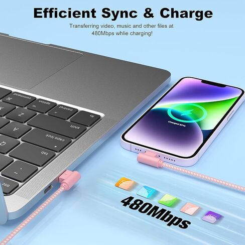 شاحن iPhone بطول 10 أقدام كابل Lightning معتمد من Apple MFI 3 قطع سلك شاحن iPhone سريع مضفر من النايلون 90 درجة متوافق مع iPhone 14/13/12/11 Pro Max/XS Max/XR/XS/X/8/7/6 Plus iPad Airpods in Kuwait