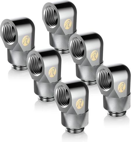 RAIJINTEK RAI - G1/4 FITTING MF0906 SILVER G1/4" ذكر إلى أنثى 90 درجة محول تركيب دوار، لنظام تبريد المياه، فضي، 6 عبوات (0R40B00238) in Kuwait