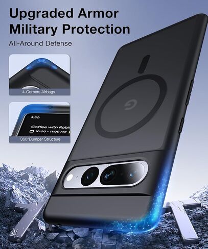 جراب FNDMIL مغناطيسي لهاتف Google Pixel 7 Pro [متوافق مع MagSafe] [مضاد لبصمات الأصابع] [مقاس نحيف] [مقاوم للصدمات العسكرية] غطاء هاتف Pixel 7 Pro 5G شفاف غير لامع مقاس 6.7 بوصة، أسود in Kuwait