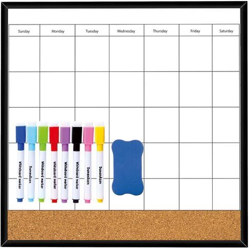 "سبورة بيضاء بتقويم DumanAsen، 16 × 16 لوحة بيضاء بتقويم شهري مغناطيسي للجدار، إطار من الألومنيوم لوحة بيضاء للتخطيط المحمول للمنزل والمكتب، تتضمن علامات وممحاة وأجهزة تعليق in Kuwait