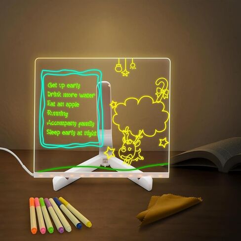 LED Note Board with Colors, Glowing Dry Erase Board with Stand and 7 Colored pens, Glowing Acrylic Board for Office School Home (5.9"x5.9" inch) in Kuwait