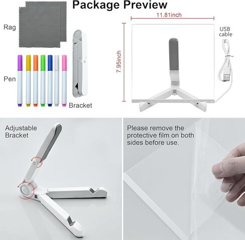 LED Note Board with Colors, Glowing Dry Erase Board with Stand and 7 Colored pens, Glowing Acrylic Board for Office School Home (5.9"x5.9" inch) in Kuwait