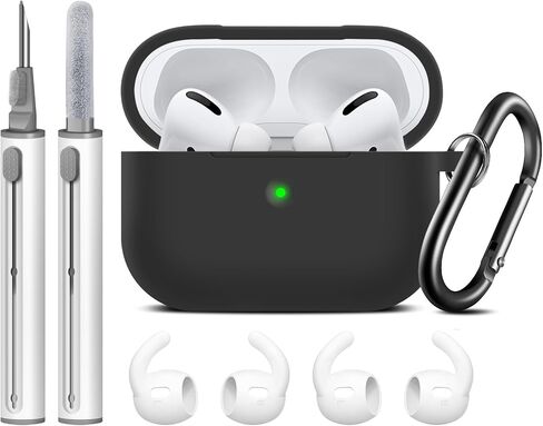 Linsaner for AirPods Pro Case Cover with Keychain,Comes with a Cleaning Pen, Full Protective Silicone Skin Accessories for Women Men Girl with Apple AirPods Pro Case,Front LED Visible，Black in Kuwait