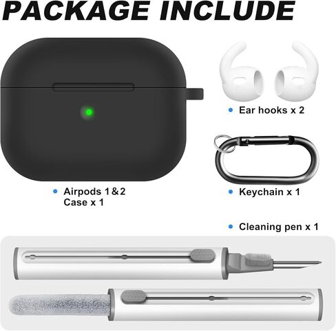 Linsaner for AirPods Pro Case Cover with Keychain,Comes with a Cleaning Pen, Full Protective Silicone Skin Accessories for Women Men Girl with Apple AirPods Pro Case,Front LED Visible，Black in Kuwait