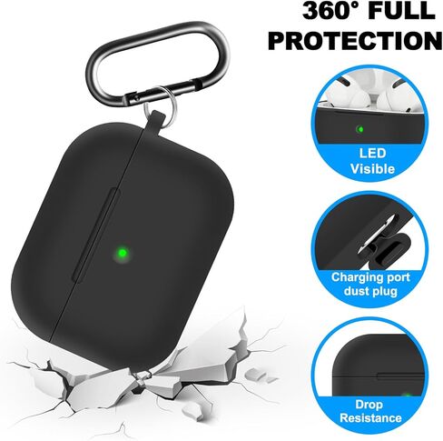 Linsaner for AirPods Pro Case Cover with Keychain,Comes with a Cleaning Pen, Full Protective Silicone Skin Accessories for Women Men Girl with Apple AirPods Pro Case,Front LED Visible，Black in Kuwait