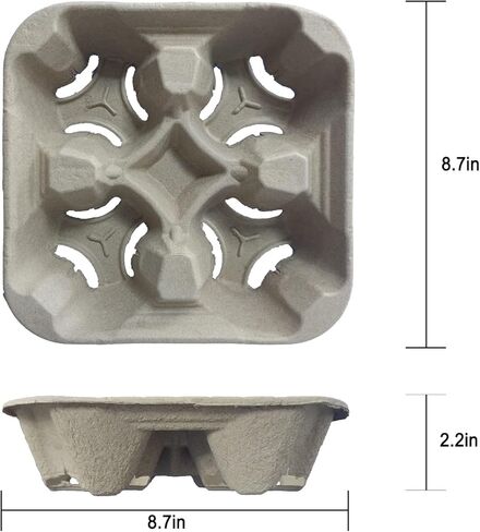 عبوة من 50 قطعة من حاملات المشروبات القابلة للتحلل البيولوجي للاستعمال مرة واحدة من يوبوزويف - حامل اكواب توصيل من الياف اللب - مصمم لحمل المشروبات الساخنة والباردة بشكل امن in Kuwait