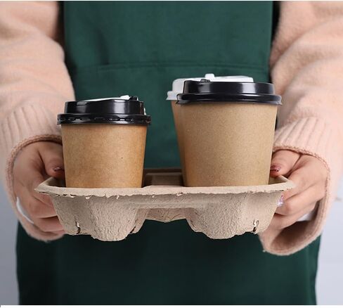 عبوة من 50 قطعة من حاملات المشروبات القابلة للتحلل البيولوجي للاستعمال مرة واحدة من يوبوزويف - حامل اكواب توصيل من الياف اللب - مصمم لحمل المشروبات الساخنة والباردة بشكل امن in Kuwait