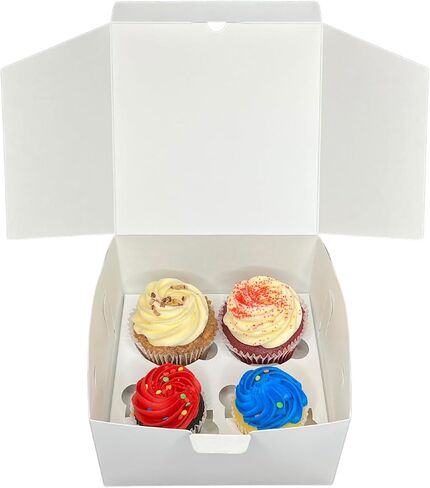ARTCORR 4 Cupcake Boxes 10 Count, 7"x 7" x 4" White Bakery Boxes - No Window, Great For Gifting, Stackable - Tray Insert For Standard And Jumbo Gourmet Cupcakes in Saudi Arabia