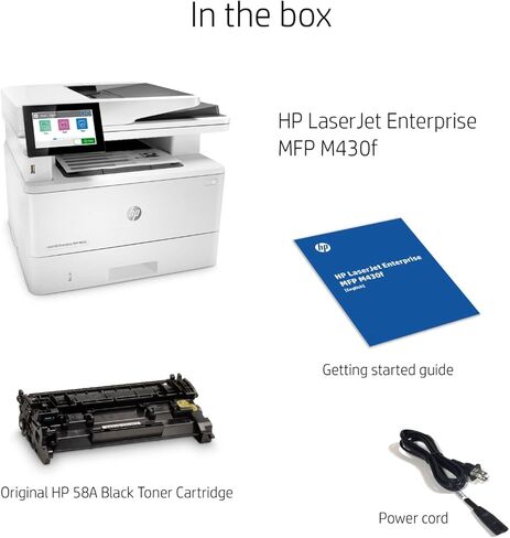 طابعة ليزر HP Laserjet Enterprise MFP M430f الكل في واحد سلكية أحادية اللون، بيضاء - طباعة مسح ضوئي وفاكس - شاشة LCD 4.3 بوصة، 40 صفحة في الدقيقة، طباعة تلقائية على الوجهين، وحدة التغذية التلقائية للمستندات سعة 50 ورقة، إيثرنت (متجدد) in Kuwait