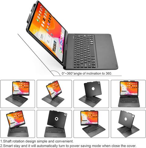 حافظة لوحة مفاتيح Hafly 2018/2020 iPad Pro 12.9 بوصة بإضاءة خلفية رفيعة محمولة 360 درجة قابلة للتدوير بلوتوث 5.0 مع بطارية مدمجة قابلة للشحن (وردي) in Kuwait