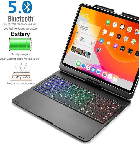 حافظة لوحة مفاتيح Hafly 2018/2020 iPad Pro 12.9 بوصة بإضاءة خلفية رفيعة محمولة 360 درجة قابلة للتدوير بلوتوث 5.0 مع بطارية مدمجة قابلة للشحن (وردي) in Kuwait