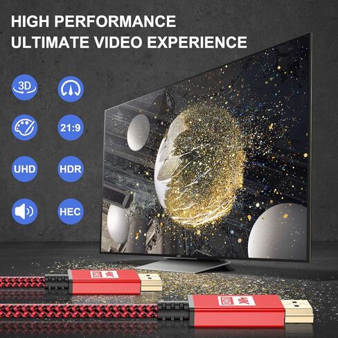 كابل HDMI sweguard بطول 10 أقدام [4K@60 هرتز، 1080P@144 هرتز]، كابل 4K HDMI 2.0 عالي السرعة 18 جيجابت في الثانية مجدول من النايلون المطلي بالذهب يدعم HDR، HDCP 2.2، 2160P، ثلاثي الأبعاد، ARC لتلفزيون Roku TV PS5 PS4 Xbox HDTV Blu-ray وشاشة - أسود in Kuwait