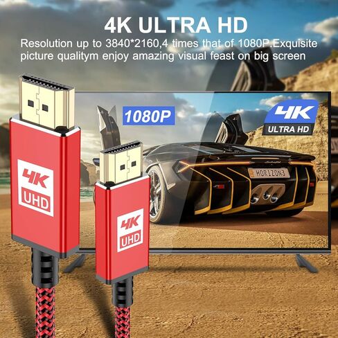 كابل HDMI sweguard بطول 10 أقدام [4K@60 هرتز، 1080P@144 هرتز]، كابل 4K HDMI 2.0 عالي السرعة 18 جيجابت في الثانية مجدول من النايلون المطلي بالذهب يدعم HDR، HDCP 2.2، 2160P، ثلاثي الأبعاد، ARC لتلفزيون Roku TV PS5 PS4 Xbox HDTV Blu-ray وشاشة - أسود in Kuwait
