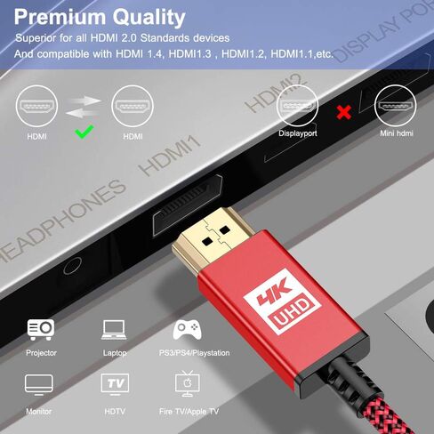 كابل HDMI sweguard بطول 10 أقدام [4K@60 هرتز، 1080P@144 هرتز]، كابل 4K HDMI 2.0 عالي السرعة 18 جيجابت في الثانية مجدول من النايلون المطلي بالذهب يدعم HDR، HDCP 2.2، 2160P، ثلاثي الأبعاد، ARC لتلفزيون Roku TV PS5 PS4 Xbox HDTV Blu-ray وشاشة - أسود in Kuwait