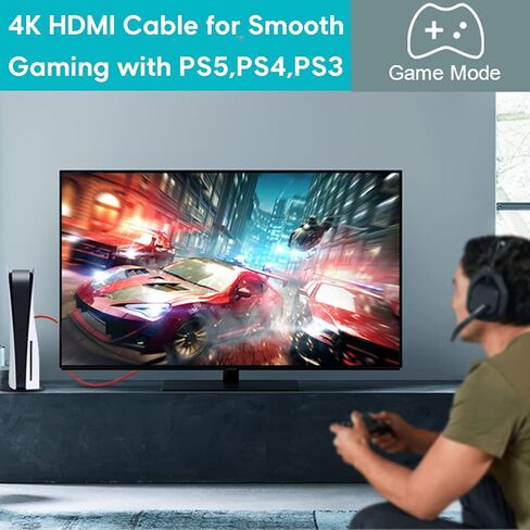 كابل HDMI sweguard بطول 10 أقدام [4K@60 هرتز، 1080P@144 هرتز]، كابل 4K HDMI 2.0 عالي السرعة 18 جيجابت في الثانية مجدول من النايلون المطلي بالذهب يدعم HDR، HDCP 2.2، 2160P، ثلاثي الأبعاد، ARC لتلفزيون Roku TV PS5 PS4 Xbox HDTV Blu-ray وشاشة - أسود in Kuwait